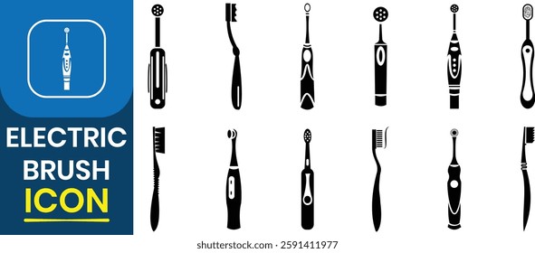 Toothbrush icon vector silhouette symbol. Electric toothbrush healthcare icon set. Tooth Care Symbol. Teeth cleaning. Dental Hygiene Electrical Accessory Pictogram Collection. Vector illustration.