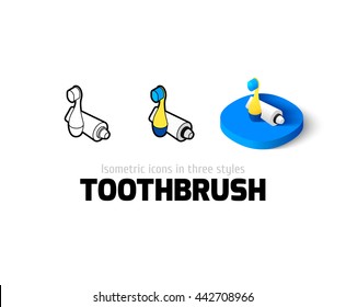 Toothbrush icon, vector symbol in flat, outline and isometric style