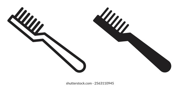 Toothbrush icons in black line and filled versions