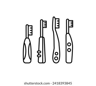 toothbrush icons mouth simple outline linear black white vector design illustration collections isolated sets