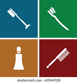 Toothbrush icons set. set of 4 toothbrush filled icons such as cream tube, toothbrush
