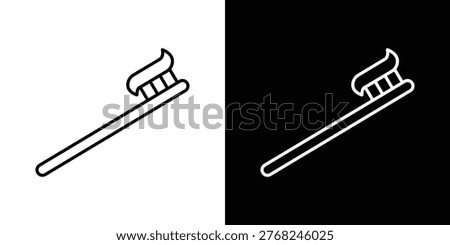Toothbrush icons set with editable black and white stroke line style for ui designs