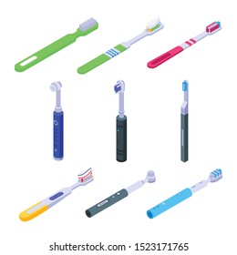 Toothbrush icons set. Isometric set of toothbrush vector icons for web design isolated on white background