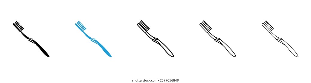 Toothbrush icons vector illustrations in black and blue colors for web and ui designs