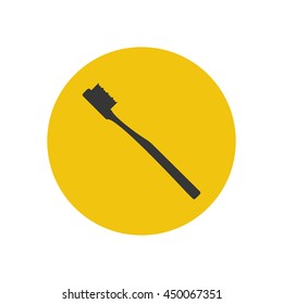 Toothbrush illustration silhouette on the yellow background. Vector illustration