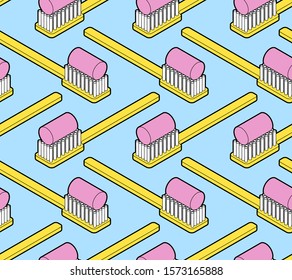 Toothbrush Isometric pattern seamless. toothbrush head vector background 