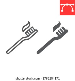 Toothbrush line and glyph icon, dental and stomatolgy, toothbrush with toothpaste sign vector graphics, editable stroke linear icon, eps 10