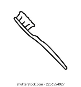 Toothbrush Line Icon. Dental Daily Hygiene Accessory Linear Pictogram. Oral Hygienic and Health Tool Sign. Tooth Care Equipment Outline Symbol. Editable Stroke. Isolated Vector Illustration.