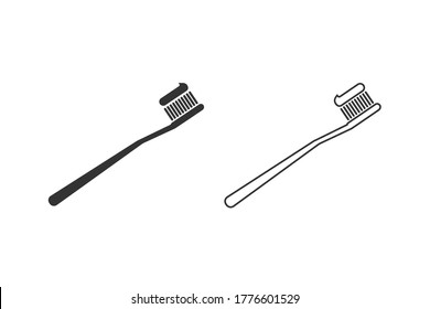 Toothbrush line icon set on white, vector illustration