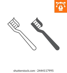 Toothbrush line and solid icon, outline style icon for web site or mobile app, dentistry and hygiene, dental brush vector icon, simple vector illustration, vector graphics.