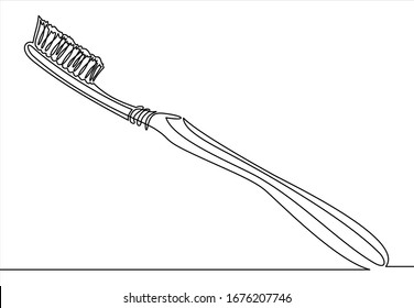 Toothbrush, Line Vector Sign. Hygiene And Teeth Care Symbol, Logo Illustration. Continuous One Line Drawing.