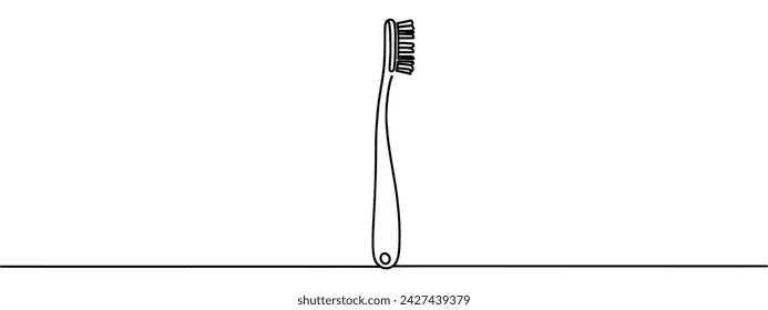 Toothbrush, line vector sign. Hygiene and teeth care symbol, logo illustration. Continuous one line drawing.
