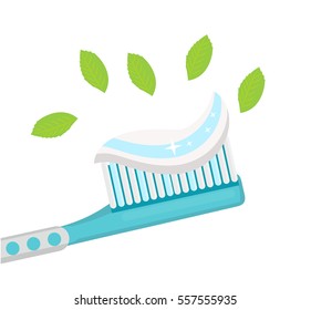 Toothbrush with mint paste. Isolated on white background. Vector illustration