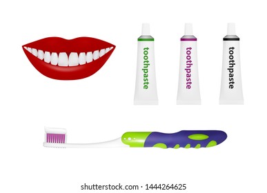 Toothbrush on white background.Toothpaste in the vector.Hygiene products in the vector.