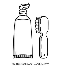 Escova de dentes e tubo de pasta de dente exsudação - duo pontilhado minimalista para conceitos de higiene dentária