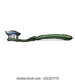 Tooth-brush with paste. A children's sketch. Color image.