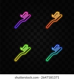 Toothbrush and paste color vector icon. neon style.