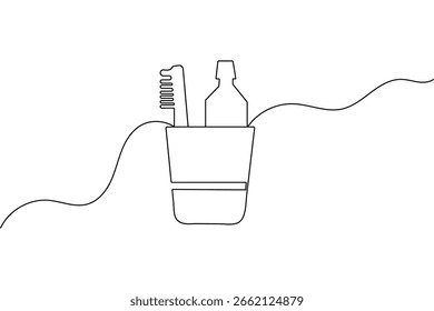 Toothbrush and paste continuous one line drawing and minimalist style isolate outline vector illustration