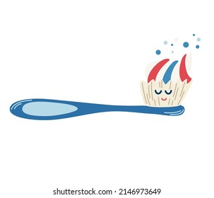 Toothbrush with paste. Dental and oral care abstract concept. Product for cleaning teeth. For children instructions on brushing teeth, printing and booklets. Vector Cartoon illustration