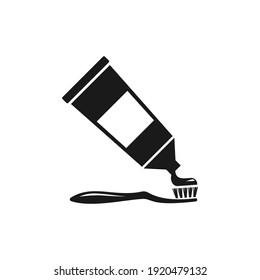 Toothbrush with paste icon isolated on white. Oral care, dental hygiene symbol.