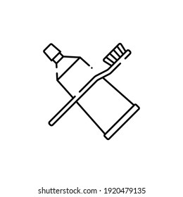 Toothbrush with paste icon isolated on white. Oral care, dental hygiene symbol.