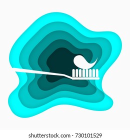 Toothbrush with paste icon Paper folding art origami style Vector illustration