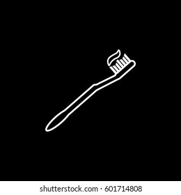 Toothbrush with paste line icon, dental care and health, vector graphics, a linear pattern on a black background, eps 10.