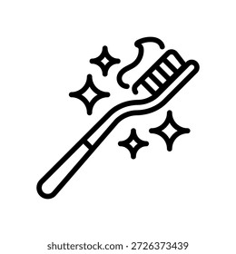 Toothbrush and Paste Line Icon, Outline Symbol for Oral Health, Dental Care, Morning Hygiene, Teeth Cleaning, and Cavity Prevention. Vector Sign Icon.