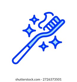 Toothbrush and Paste Line Icon, Outline Symbol for Oral Health, Dental Care, Morning Hygiene, Teeth Cleaning, and Cavity Prevention. Vector Sign Icon.