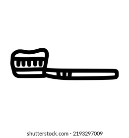 toothbrush with paste on top lineart vector illustration icon design with doodle hand drawn style