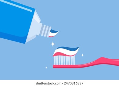 Cepillo de dientes con pasta y tubo de pasta de dientes. Sustancia utilizada en un cepillo para limpiar los dientes. Concepto de cuidado dental y bucal. Higiene dental. Ilustración vectorial