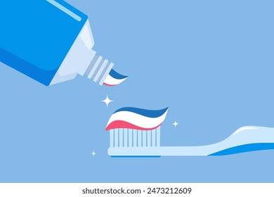 Cepillo de dientes con pasta y tubo de pasta de dientes. Sustancia utilizada en un cepillo para limpiar los dientes. Concepto de cuidado dental y bucal. Higiene dental. Ilustración vectorial