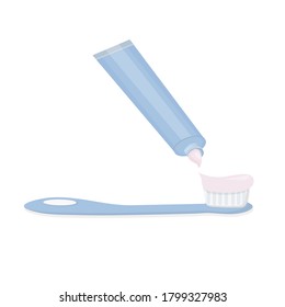 Toothbrush poster with toothpaste. Daily oral hygiene. An open tube with toothpaste coming out. It's important to brush your teeth every day. Flat vector design