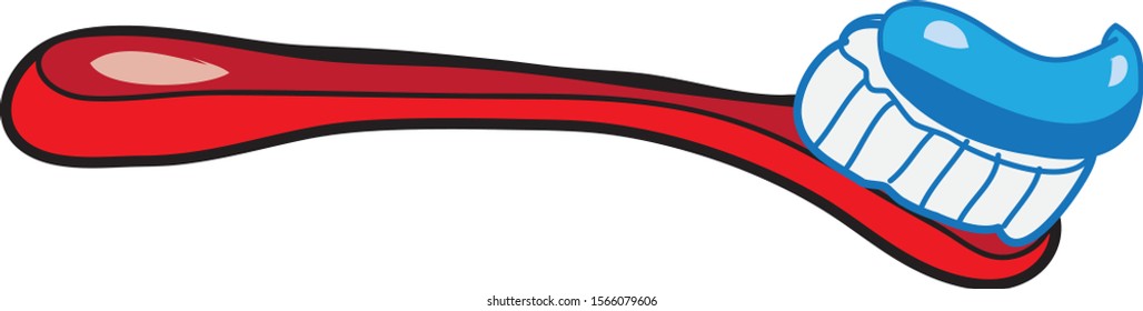 Toothbrush Red color Has a bright blue toothpaste.