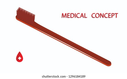 Toothbrush red - isolated and white background - vector. Medical concept. Prevention of dental care