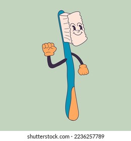 Toothbrush in retro cartoon style illustration, vintage character vector art collection