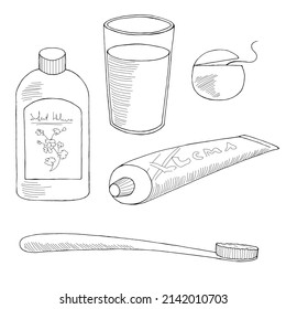 Toothbrush set graphic black white sketch isolated illustration vector