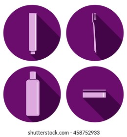 A toothbrush set icons with shadows on a circle surface