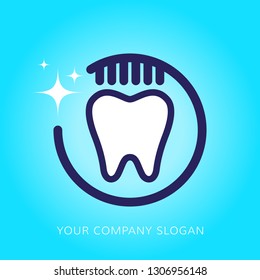 Toothbrush and shiny tooth. Logo design. Vector illustration