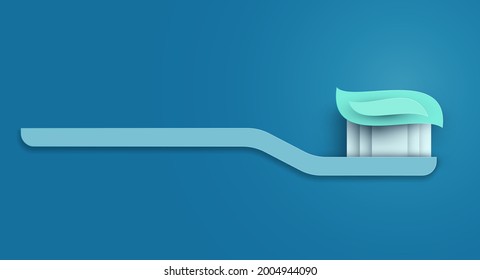 Toothbrush silhouette in modern creative style. Minimalistic design concept. Healthcare medical composition art element. Paper cut layer vector illustration.