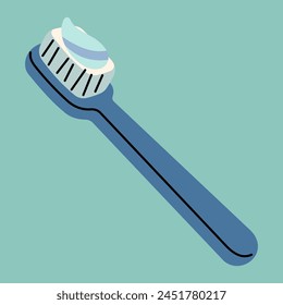Cepillo de dientes único lindo sobre un fondo verde azul, Ilustración vectorial.