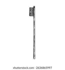Toothbrush sketch drawing, dental hygiene, personal oral care tool. Dentistry, stomatology, in-home oral care. Vector sketch illustration, hand-drawn