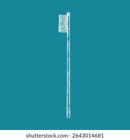 Toothbrush sketch drawing. Dentistry, stomatology, in-home oral care, dental hygiene, personal oral care tool. Vector sketch illustration, hand drawn