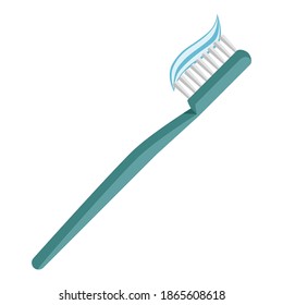 A toothbrush with smeared toothpaste. Morning hygiene. Tooth cleaning. Vector illustration isolated on a white background for design and web.