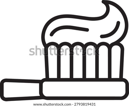 Toothbrush with squeezed toothpaste applied for daily morning oral hygiene and cavity prevention outline vector illustration