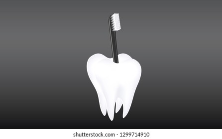 Toothbrush in a stand in the form of a white large Tooth - black background - vector.