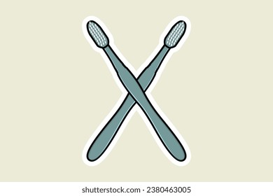 Toothbrush Sticker design vector illustration. Washroom object icon concept. Medical tooth cleaner brush sticker logo design.