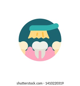 Toothbrush and teeth flat icon. Round colorful button, Tooth brushing circular vector sign. Flat style design
