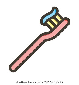 Toothbrush Thick Line Filled Colors For Personal And Commercial Use.
