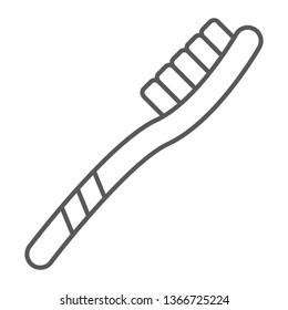 Toothbrush thin line icon, dental and teeth, bristle sign, vector graphics, a linear pattern on a white background, eps 10.